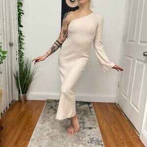 Weekend Stories Keane One Shoulder Knit Midi Dress Size XS Cream